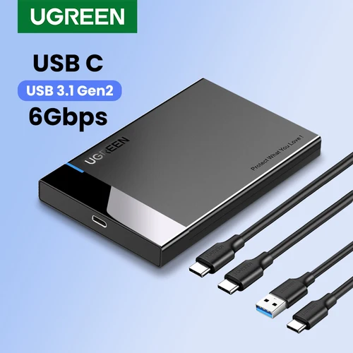 UGREEN-carcasa de disco duro externo SATA a USB 2,5, carcasa de disco duro para SSD, tipo C 3,0, 3,1