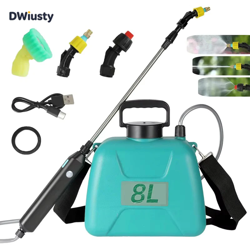 DWiusty Pulverizador Eléctrico Automático de 8L, Rociador de Jardín Portátil Recargable, Atomizador de Agua para Plantas