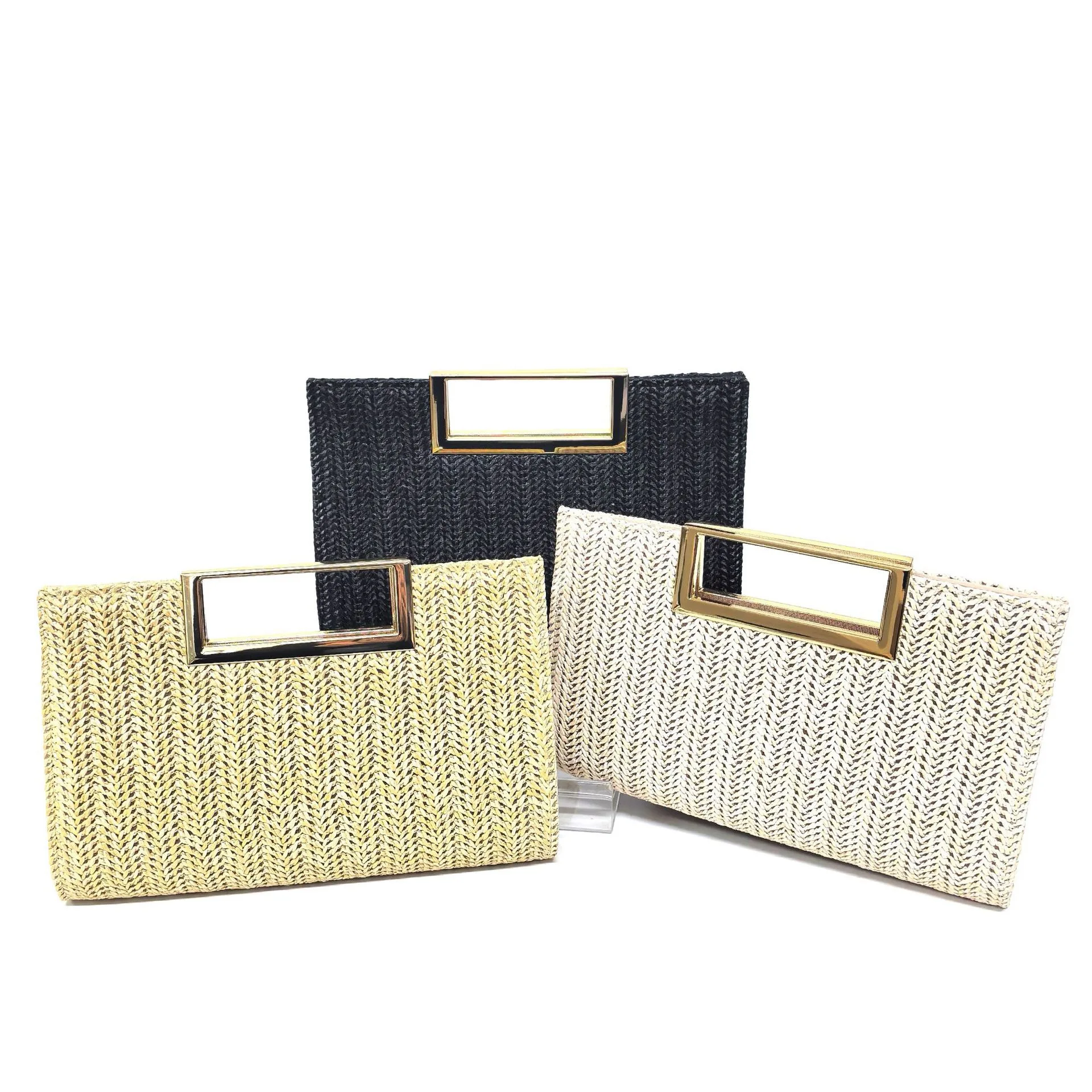 2024 New Women Square Bag Straw Clutch Bag Simple Fashion Models High-Grade Square Buckle Hardware Clutch Bag Wedding Party Bags