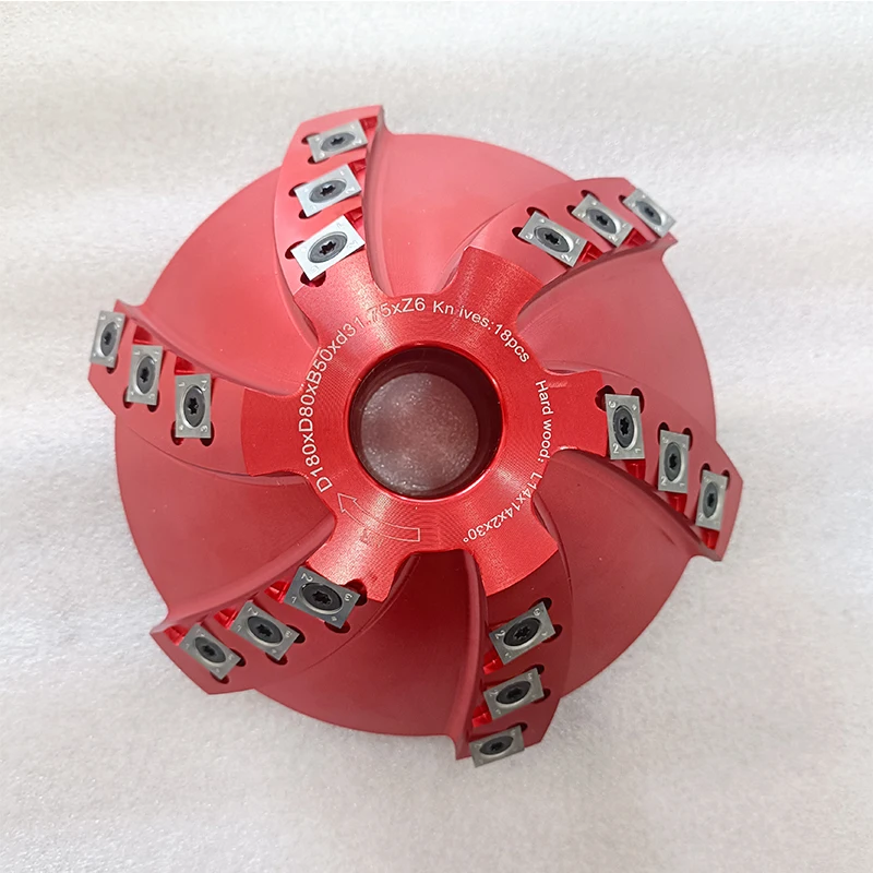 D180 Helical Spiral Cutterhead with 18pcs Carbide Inserts Woodworking Hard Wood Milling Cutter for Planer Machine