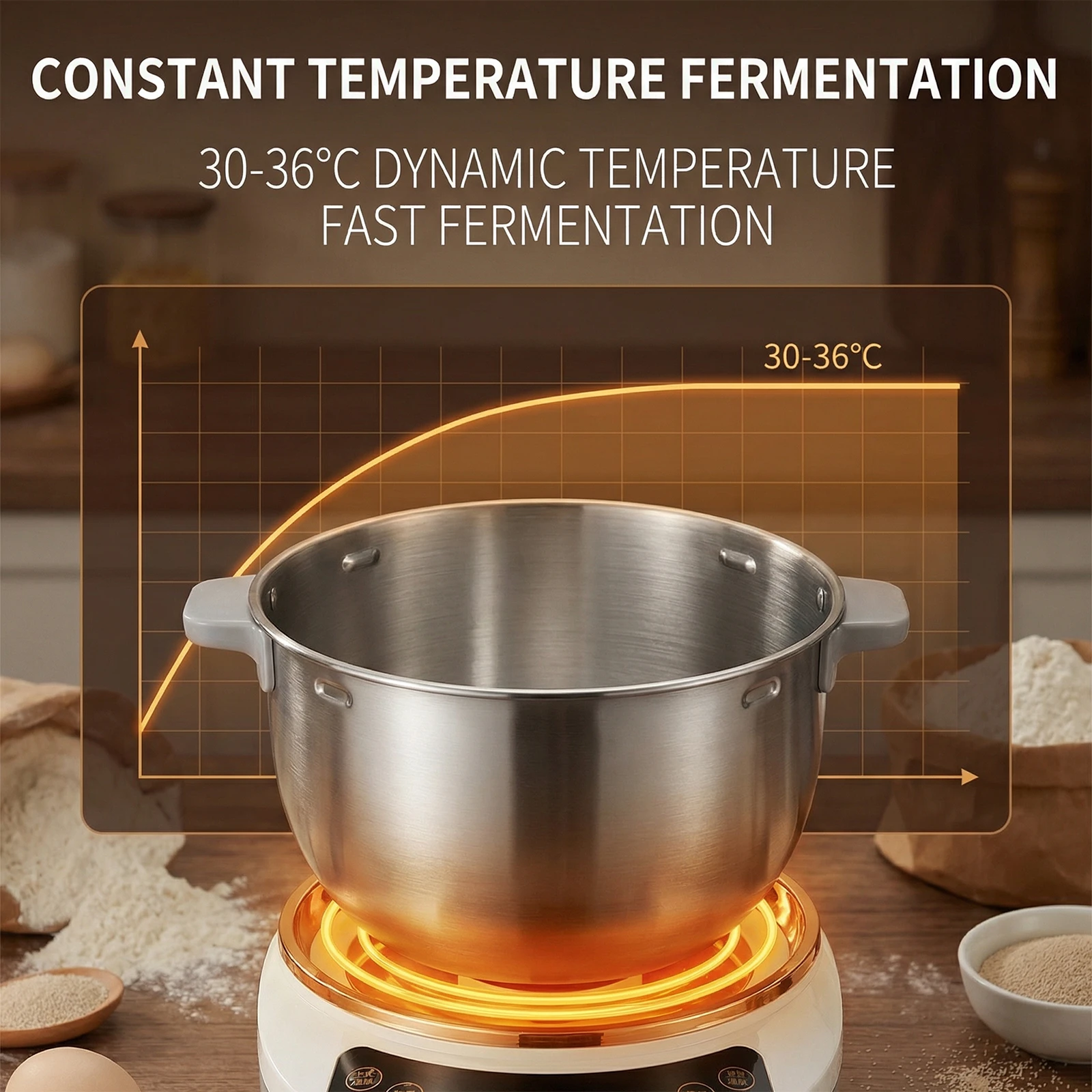 Podofo Mélangeur à pâte électrique de grande capacité 5L, moteur puissant 200W, en acier inoxydable, avec fonction de levage à température constante, 