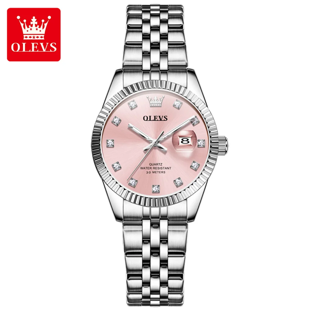 

OLEVS 3705 Elegant Ladies Wristwatch for Women Waterproof Stainless Steel Luxury Quartz Watch with Auto Date Feature