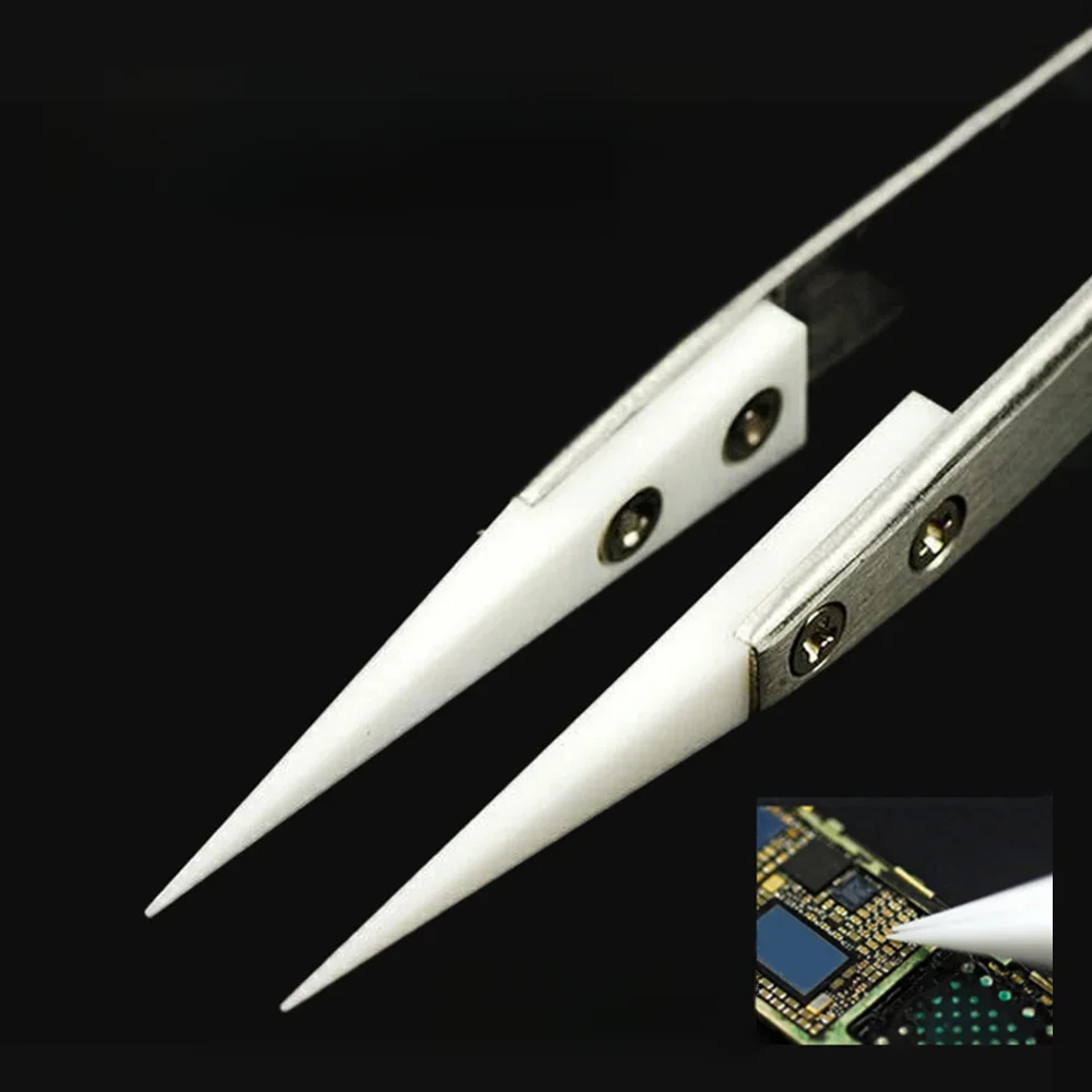 Pincettes en céramique antistatiques, pincettes industrielles en céramique en acier inoxydable, pointe droite isolée, pincettes noires