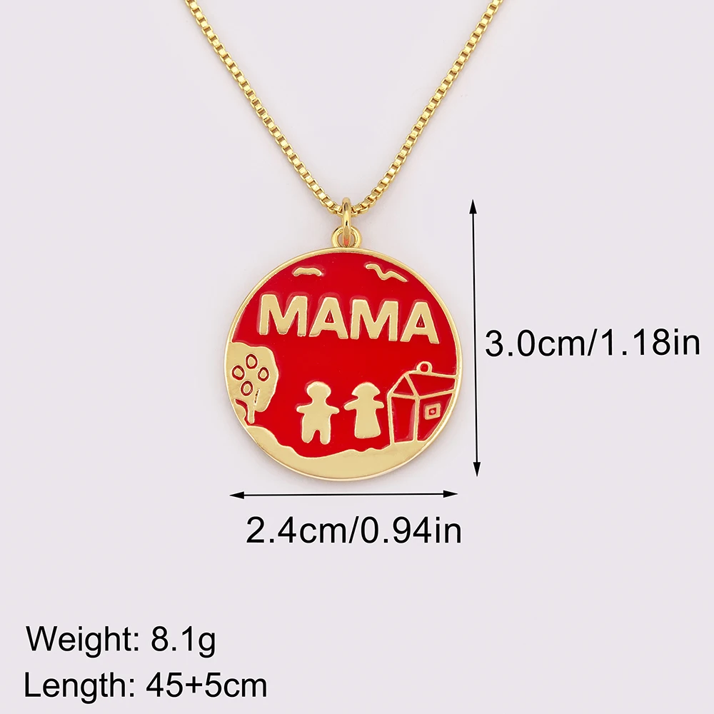 Nidin Hot Sale Classic Round Shape Inlaid Mama Letters Pendant Necklace For Women Girl Boy Clavicle Chain Mother's Day Fine Gift