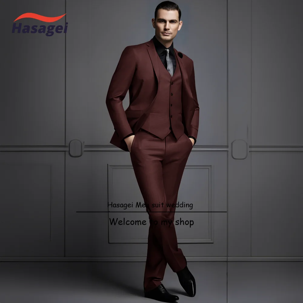 Traje elegante de tres piezas para hombre, esmoquin de novio de boda, chaqueta ajustada, pantalones, chaleco, traje Formal de fiesta, color gris
