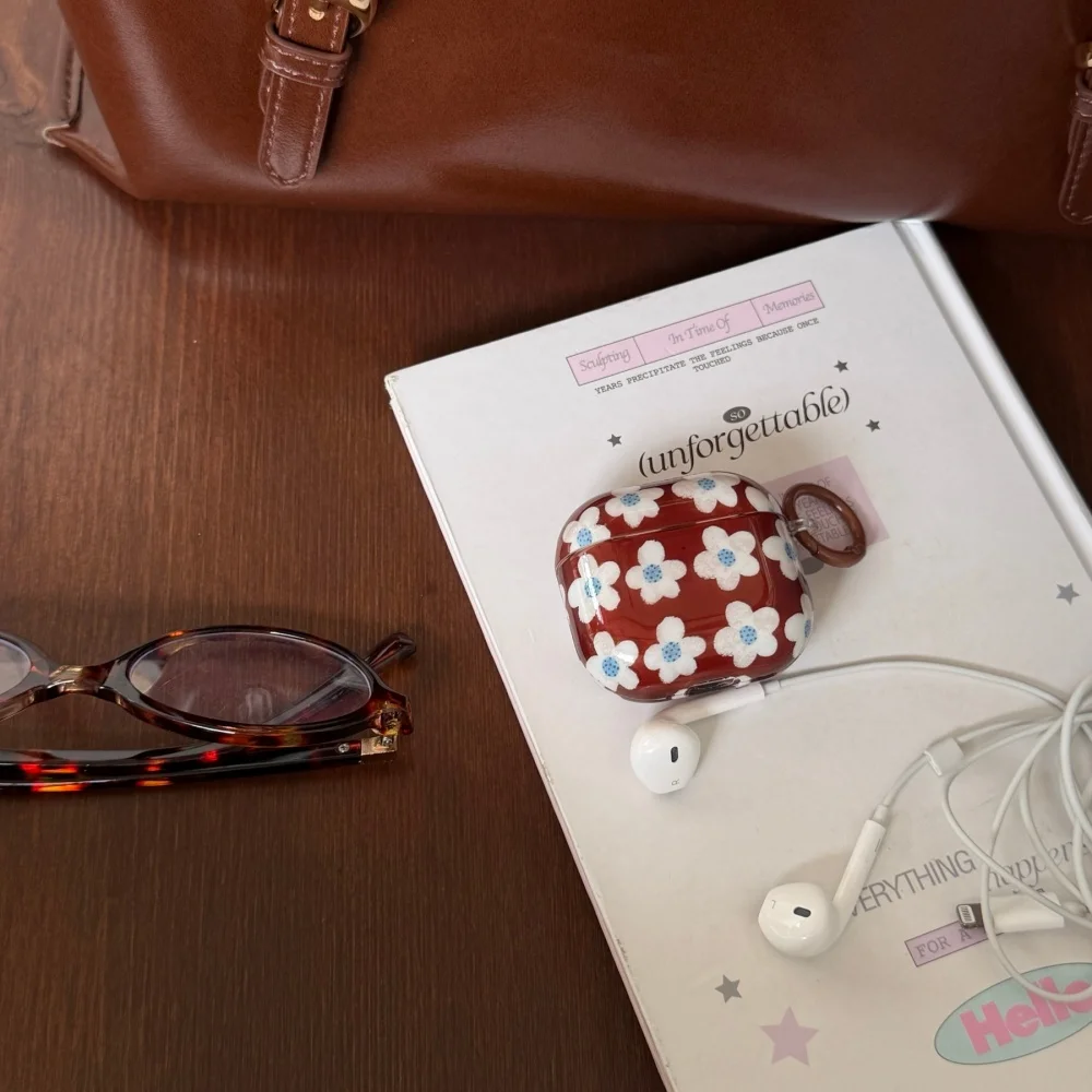 

Niche transparent brown background small white flower headphone protective case,suitable for AirPods4/3/2Pro/2/3,protective case