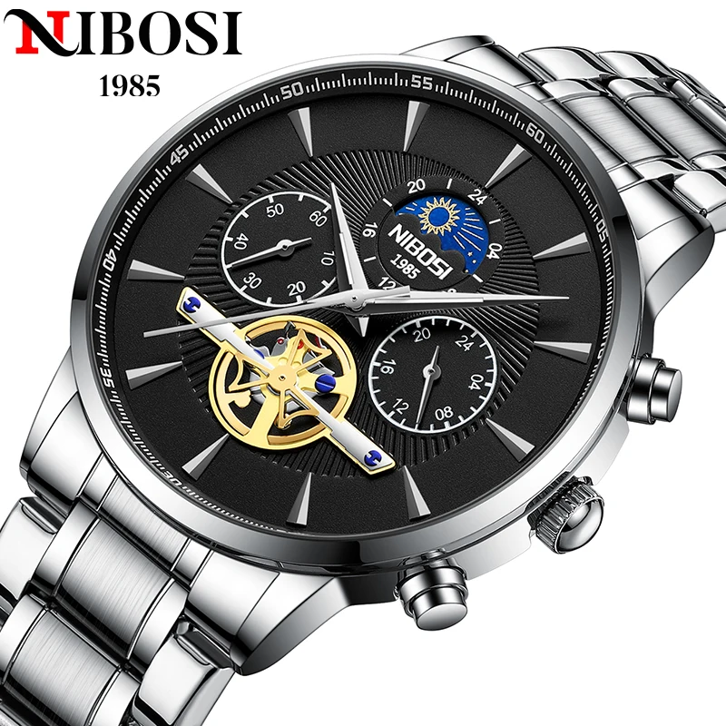 

NIBOSI Brand Luxury Mens Quartz Watches Waterproof Sport Clock Stainless steel Chronograph Watches For Men Relogio Masculino