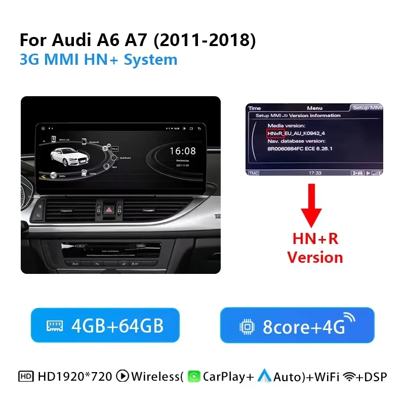 12,3" Draadloze CarPlay Android 14 AutoRadio voor Audi A6 C6 A7 C7 2011-2018 Intelligent Systeem Scherm GPS Auto Airplay Autoradiospeler