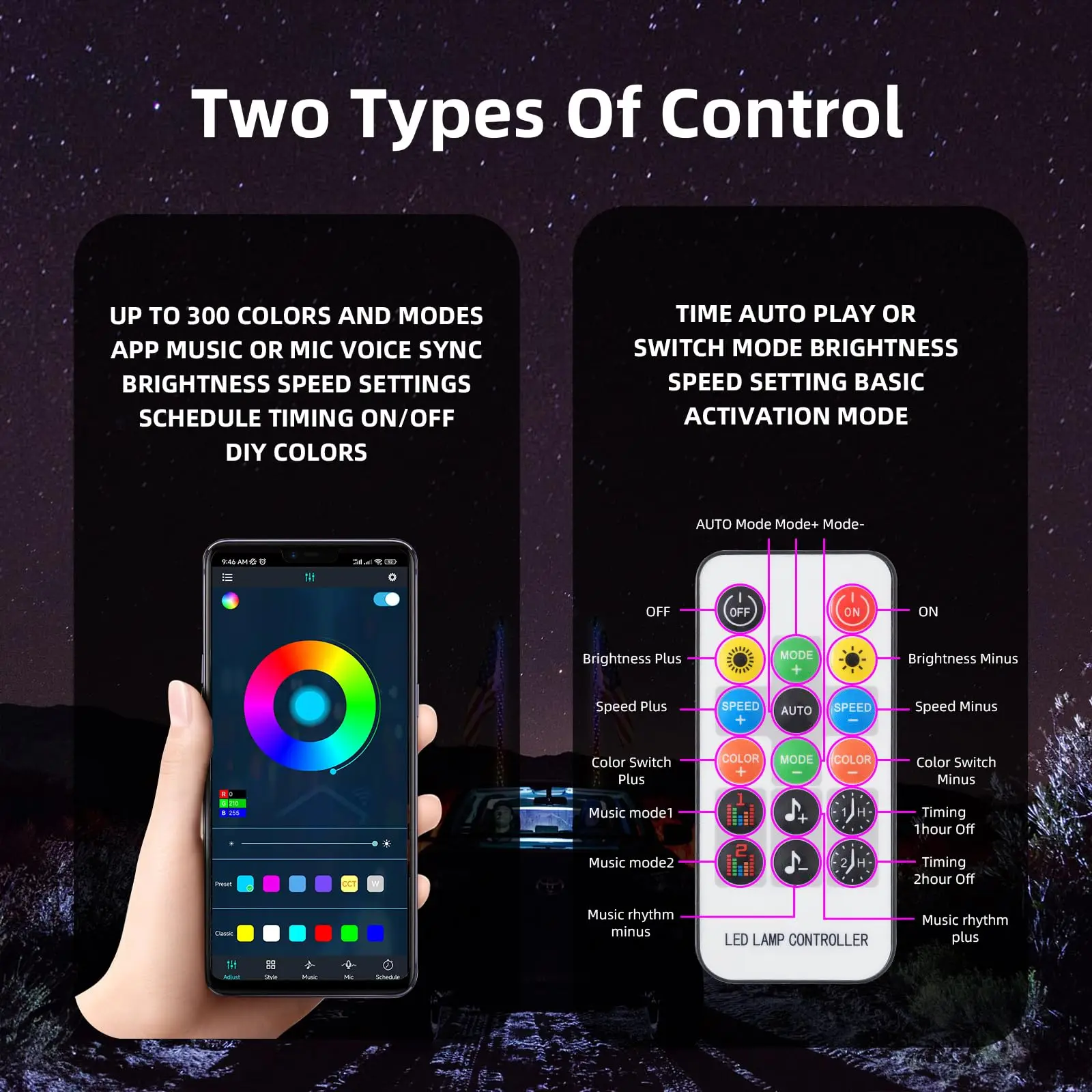 2 قطعة 2FT LED أضواء السوط ، التحكم عن بعد مقاوم للماء سارية العلم هوائي السياط ، ل UTV ، ATV ، الطرق الوعرة ، شاحنة ، الرمال ، عربات التي تجرها الدواب الكثبان الرملية ، RZR