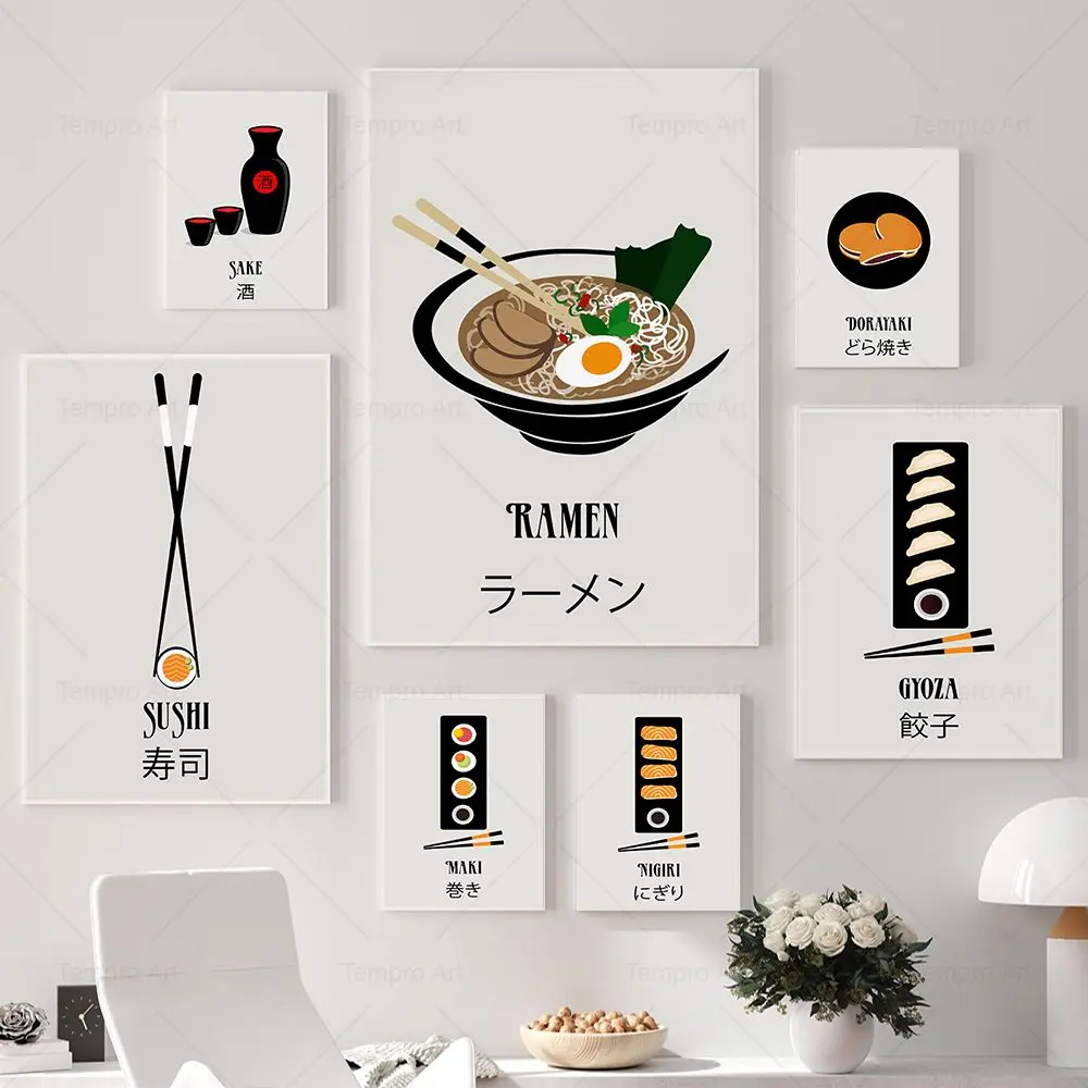 Vintage Ramen Gyoza Sushi Maki Nigiri Sake Dorayaki Wall Art Canvas Painting Japanese Food Poster Prints Pictures Kitchen Decor