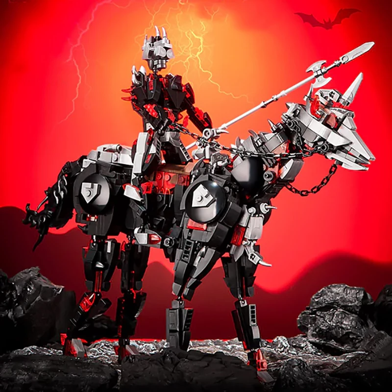 1178PCS Creative Hell Knight Horse Building Blocks Game War Weapon Battle Steed Warrior Figuren Model Toy Gift for Kid and Adult