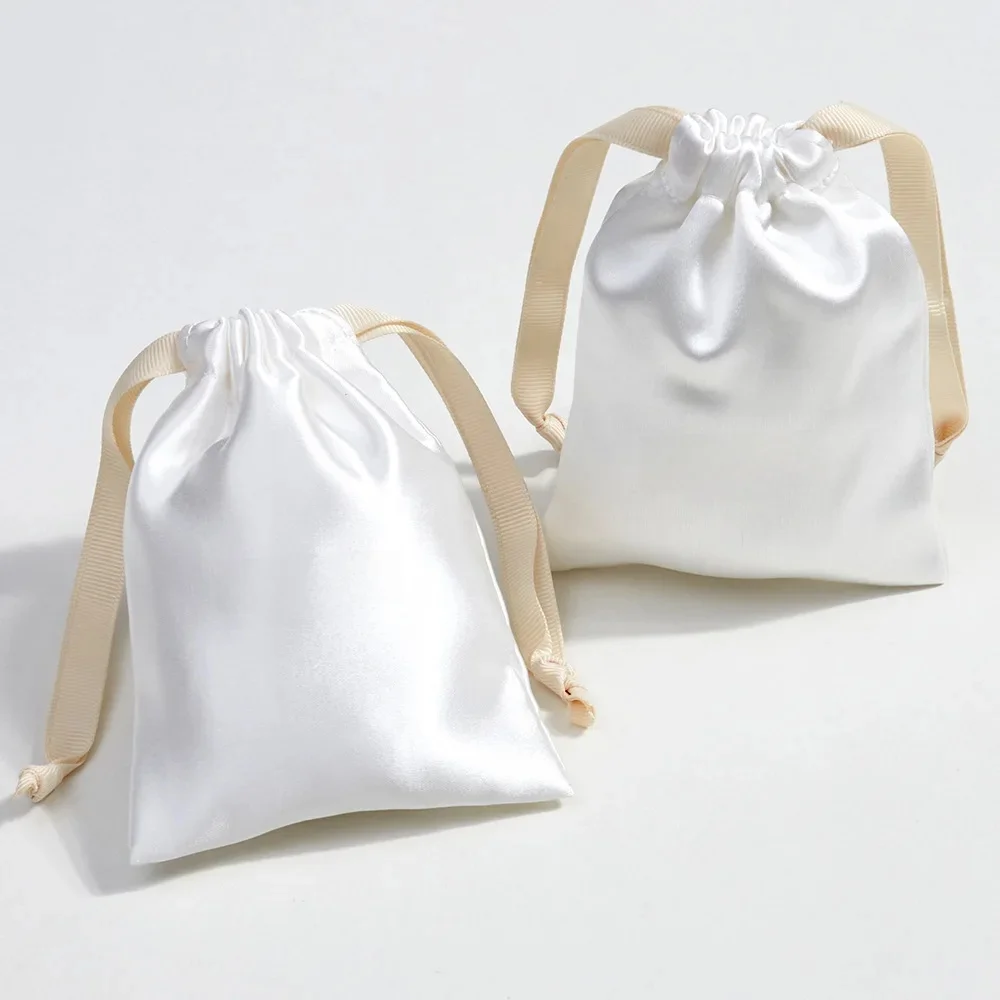 Aangepast logo bedrukt satijnen stofzakje geschenkverpakking haar pruik grote zijden tas satijnen tas met trekkoord voor haarverlenging verpakking - afbeelding 2