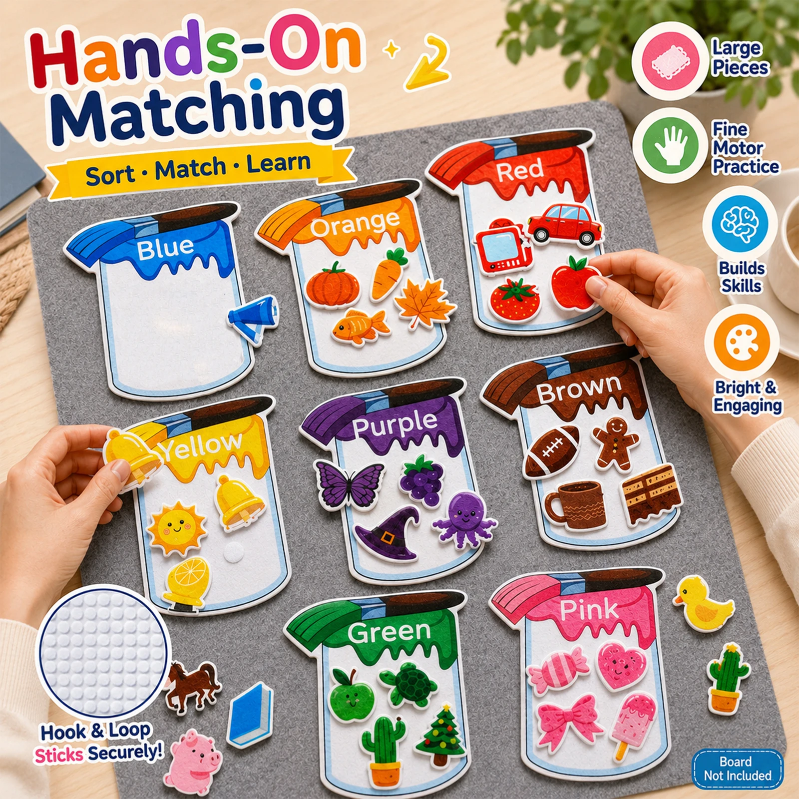 48 Pcs Color-Sorting Felt Teaching Aids, Matching Game Toys, Classroom Interaction, Early Education