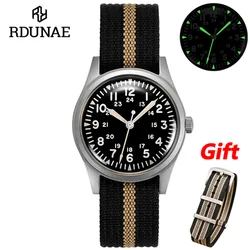 RDUNAE RA03 Retro Military Watch 316L Stainless Steel K1 Mineral Glass Luminous Sports Quartz Men G10 34.5mm Pilot Wristwatch