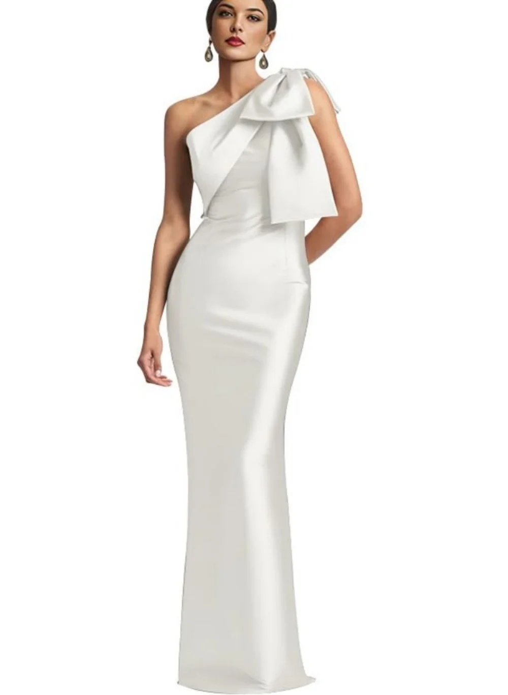 Elegantes One-Shoulder-Satin-Meerjungfrau-Abschlussballkleid hinter dem Schlitz mit Schleife, bodenlang, formelles Partykleid für besondere Anlässe, individuell