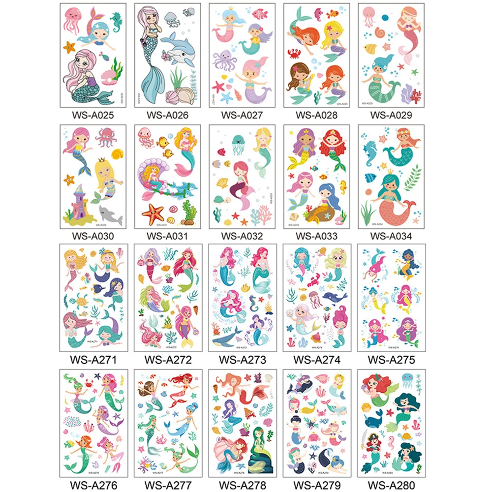 10Pcs Little Mermaid Party Temporary Tattoo for Kids Children Girls Birthday Party Fake Tattoo Favor Supplies Pinata Accessories