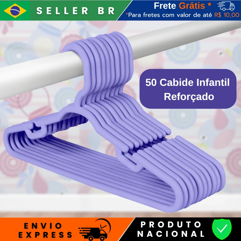 50 8mm Plastic Lilac Reinforced Child Hanger Kit for Wardrobe Organizes Child Toddler Baby Tough Clothes