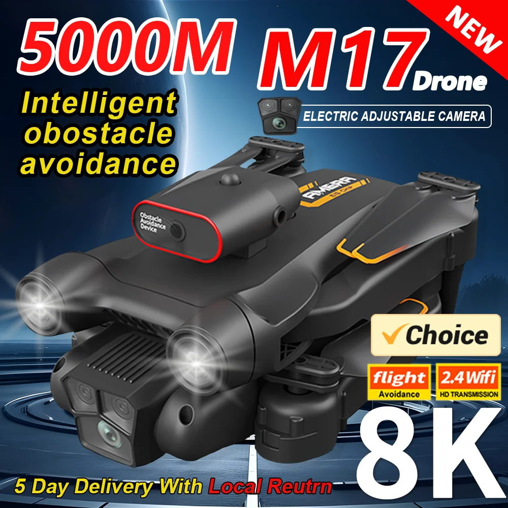 

New M17 Max Drone 8K Professinal Optical Flow Dron Triple HD Camera Foldable RC Helicopter WIFI FPV Height Hold Apron Sell LED