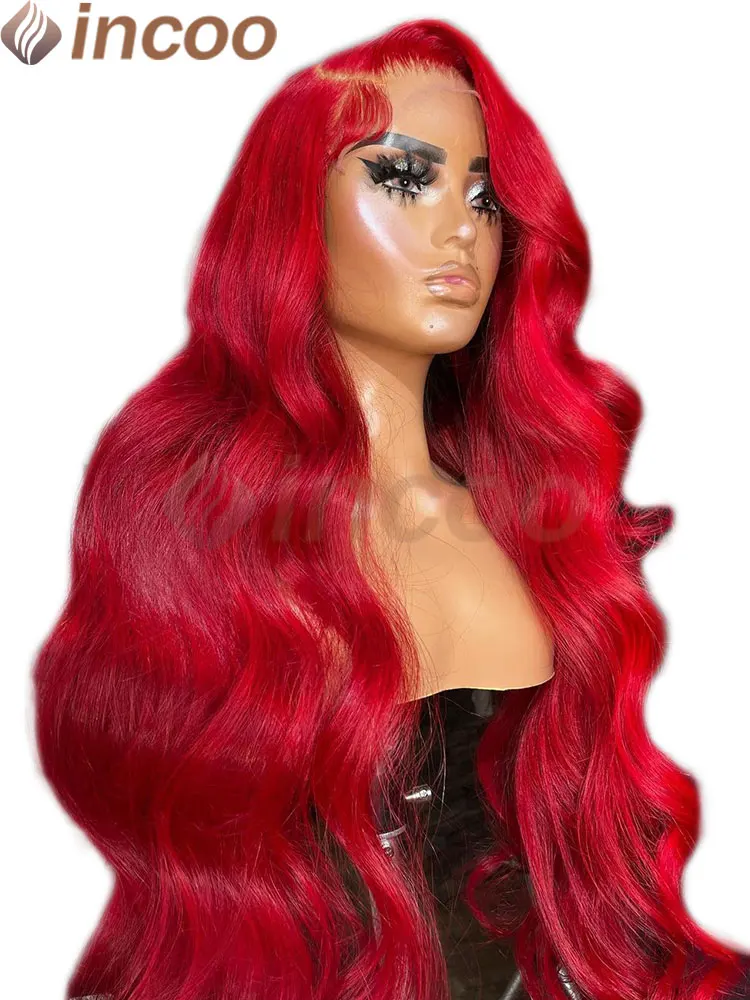 Fire Red 13x4 Lace Front Wig Bone Straight Red Colored Human Hair Wigs Brazilian 13x6 HD Transparent Lace Frontal Wig Pre Pluck