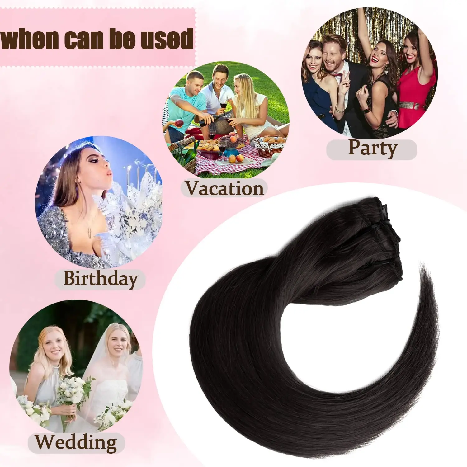 Straight Clip In Hair Extensions Human Hair Brazilian Virgin Hair Natural Black Hair Extensions 8Pcs Full Head For Black Women