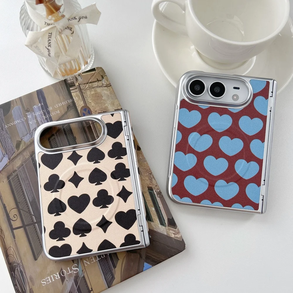 Korea Ins Heart Shape Pattern with MagSafe Phone Case for Apple iPhone Duo Cover, Retro Fashion Shockproof Protective Back Cases