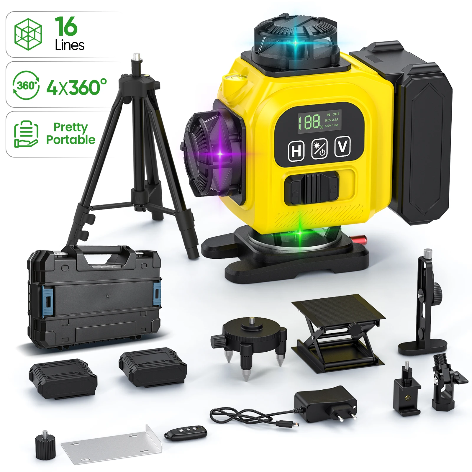 16-Linien-4D-Laser-Nivelliergerät, 360°-Vertikal- und Horizontallaser, professionelles Hochleistungs-Strahl-Nivelliergerät für Baustellen