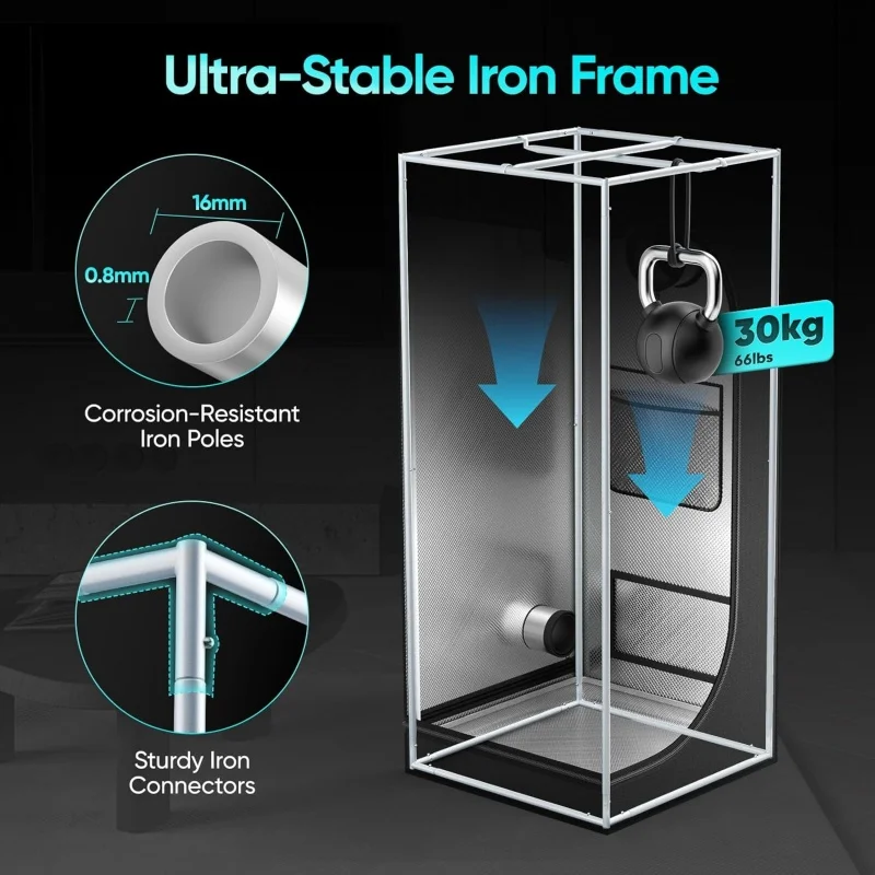 Set completo di tenda per coltivazione 60*60*140 cm, tenda per coltivazione con sistema di ventilazione, lampade LED a intensità regolabile, ventola a clip regolabile, set di filtri ad aria a carbone