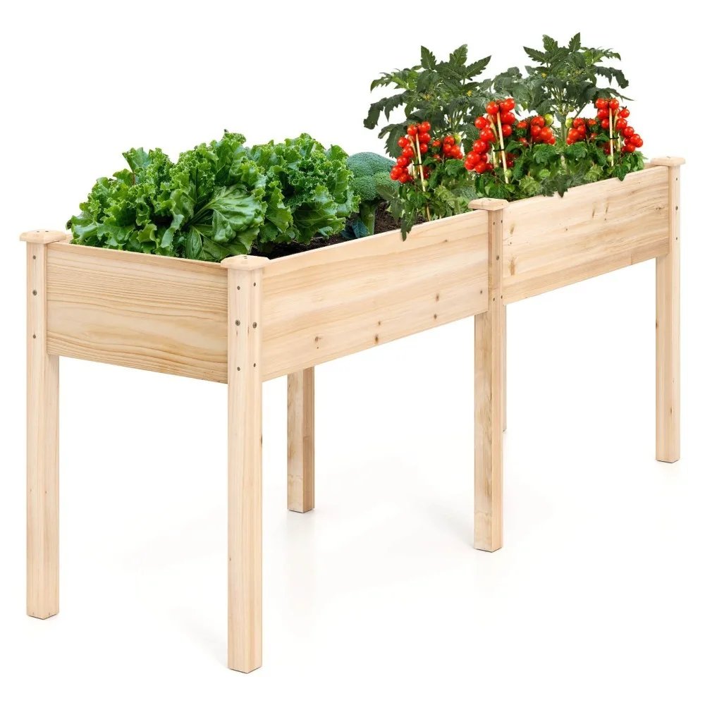 

Уличная приподнятая грядка для сада с ножками, 73x23x30 дюймов, деревянный ящик-клумба с разделительной панелью