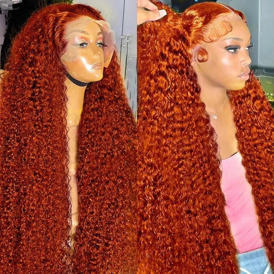 220 Density Ginger Orange Curly Wigs Human Hair 30 32 Inch 13x4 Lace Front Wig 350 Colored Deep Wave HD Lace Frontal For Woman