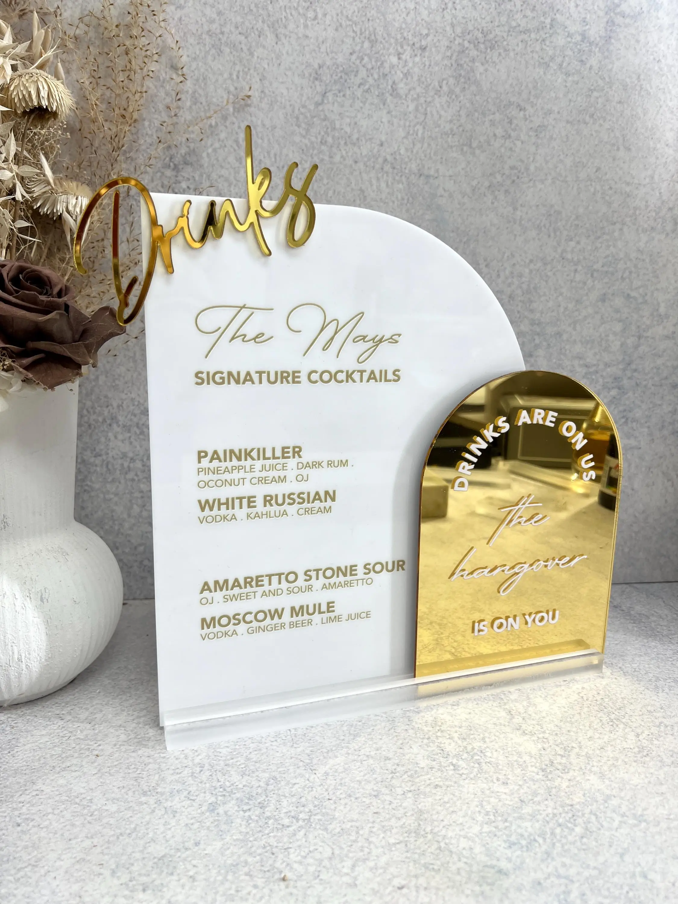 Wedding Bar Menu with 3D Cutout in Double Acrylic Arch Signature Drink Sign,Wedding Bar Sign 3D Writings,Table Decor Signage