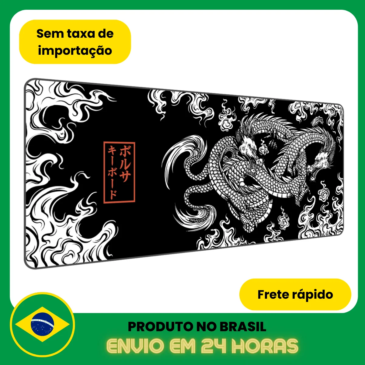 Mouse Pad Gamer Extra Grande Profissional 90x40 Deskpad Preto Ergonômico Speed Dragão - Titorion