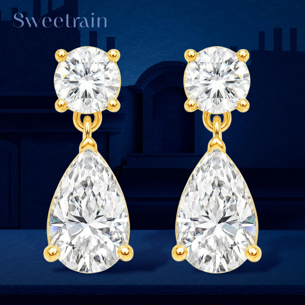 5cttw Waterdrop Moissanite Diamond Drop Earrings D VVS1 18k Gold Plated Pear Cut Earrings 925 Silver for Women Sparkling Jewelry