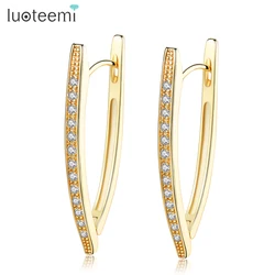 LUOTEEMI AAA Cubic Zircon Irregular Geometric Shape Copper Hoop Earrings For Women Simple Design Gold Color Vintage Earrings