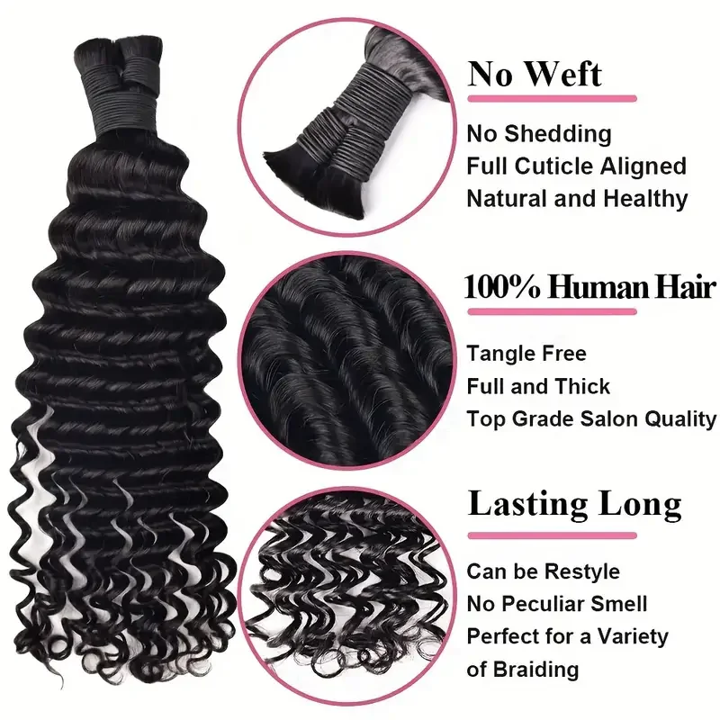 28inch Bulk Human Hair For Braiding Deep Wave Human Braiding Hair For Boho Braids Curly Braiding Hair No Weft Hair Extensions