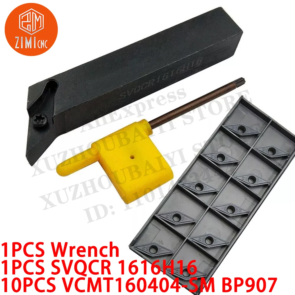 1PCS SVQCR 1616H16 External Lathe Turning Tool Holder +10PCS VCMT160404-SM Carbide Insert CNC tool metal mechanical cutting tool