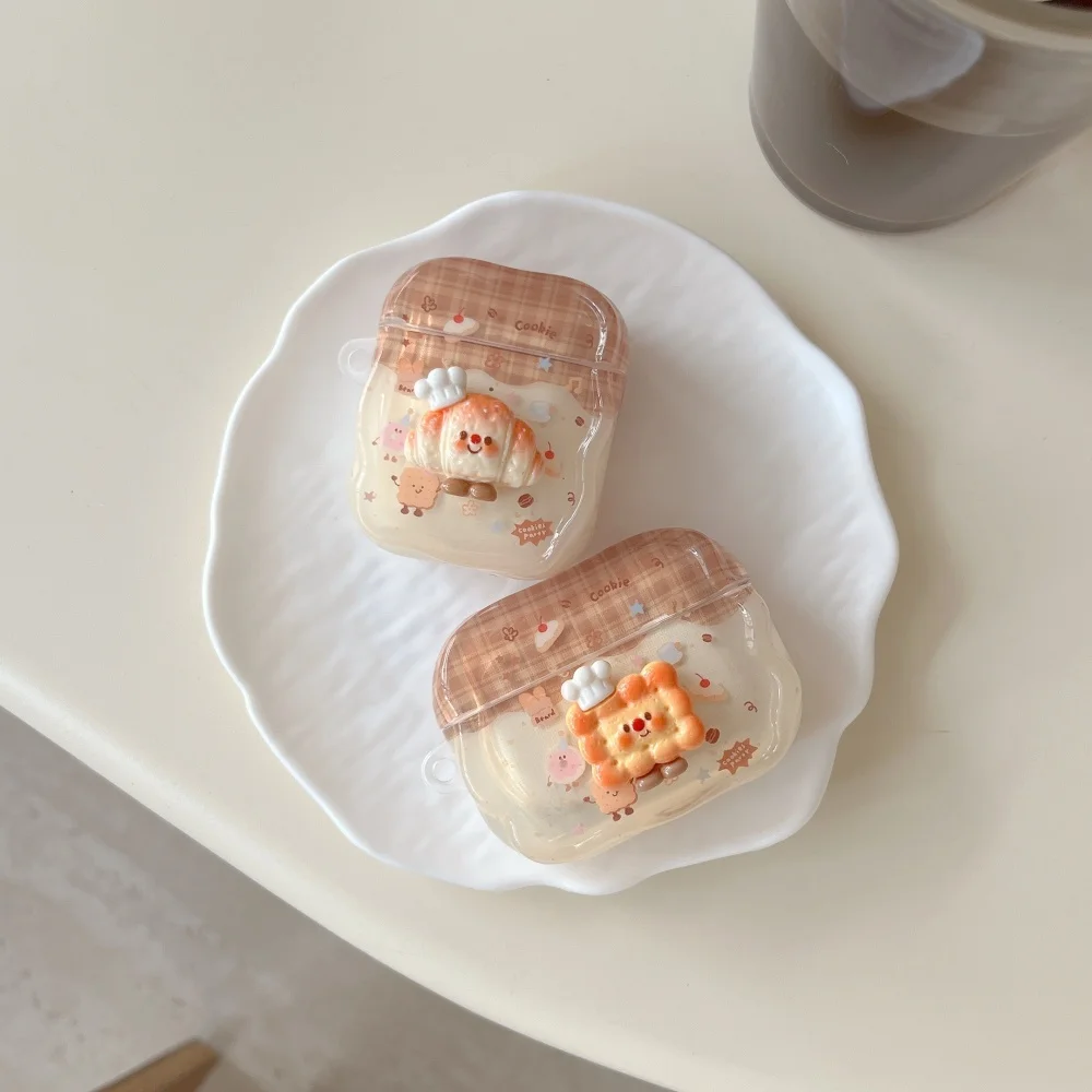 

Cute croissant biscuit headphone protective case, suitable for AirPods 4/3/2 Pro/2/4, with pendant, cute new protective case