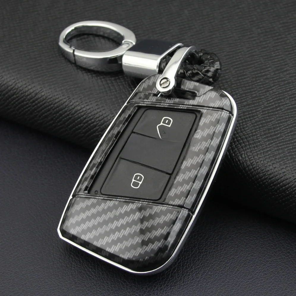 Car Smart Key Fob Case Cover Chain Shell Carbon Fiber For Volkswagen VW Passat B8 Arteon Jetta Atlas Cross Sport Accessories