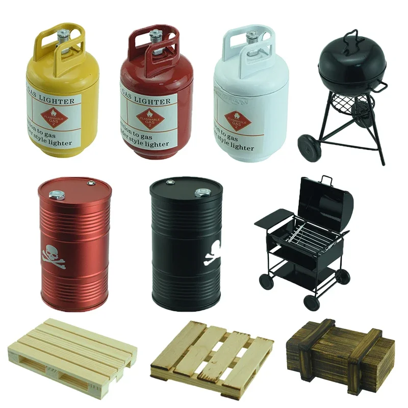 Accessoires décoratifs de Simulation, baril d'huile, gril de barbecue pour voiture sur chenilles 1/10 RC TRX4 Defender AXIAL SCX10 1/14 camion Tamiya