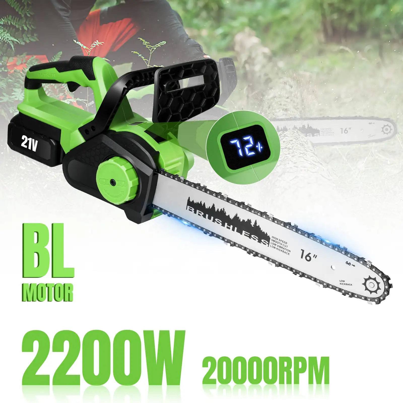 16 Inch Brushless Electric Chain Saw 2200W Portable Chainsaw Rechargeable Cordless Graden Pruning Tools For Makita 18V Battery