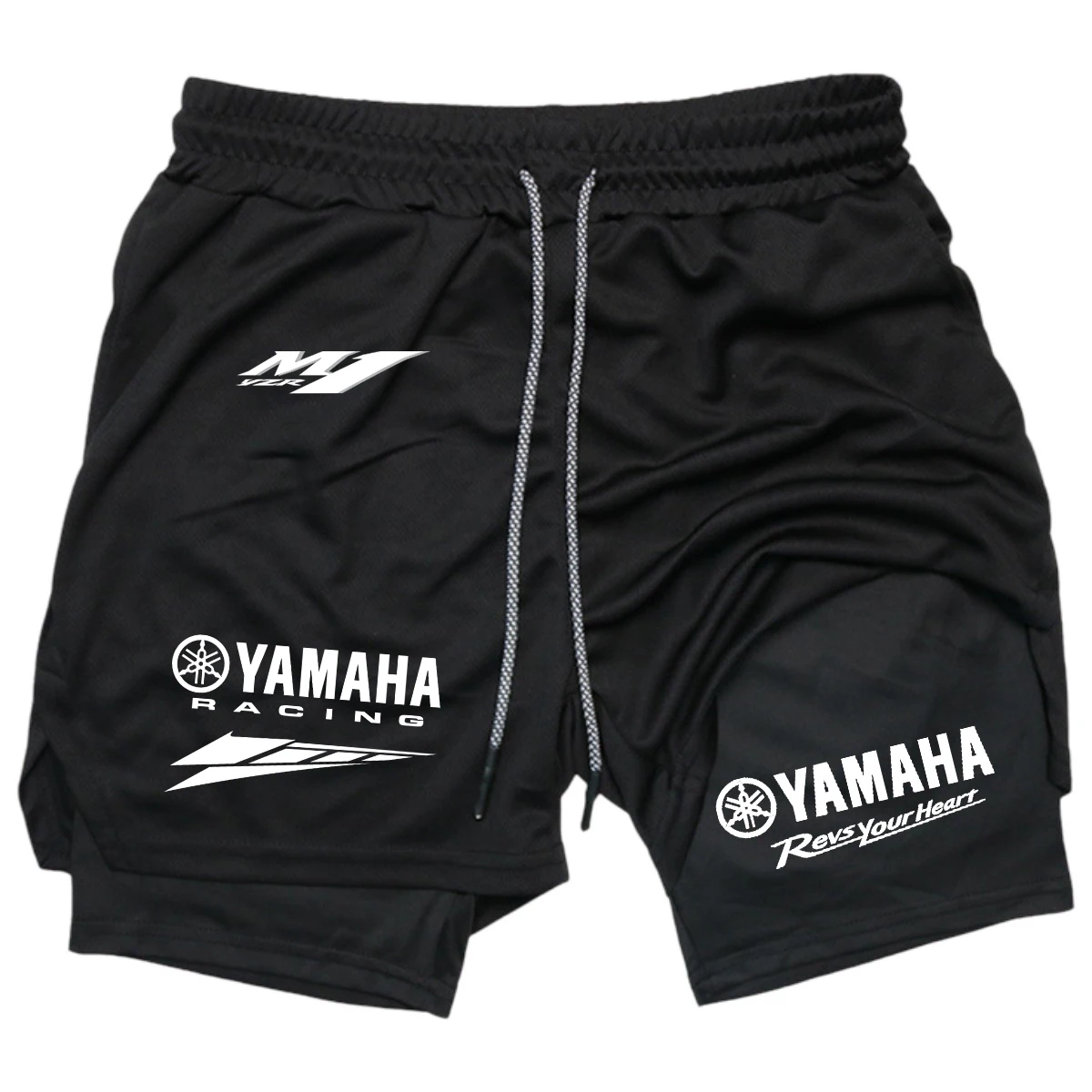 YAMAHA Racing Team Men's Summer Running Shorts 2-in-1 Double-Layer Gym Sportswear Comfortable Breathable Men's Active Wear