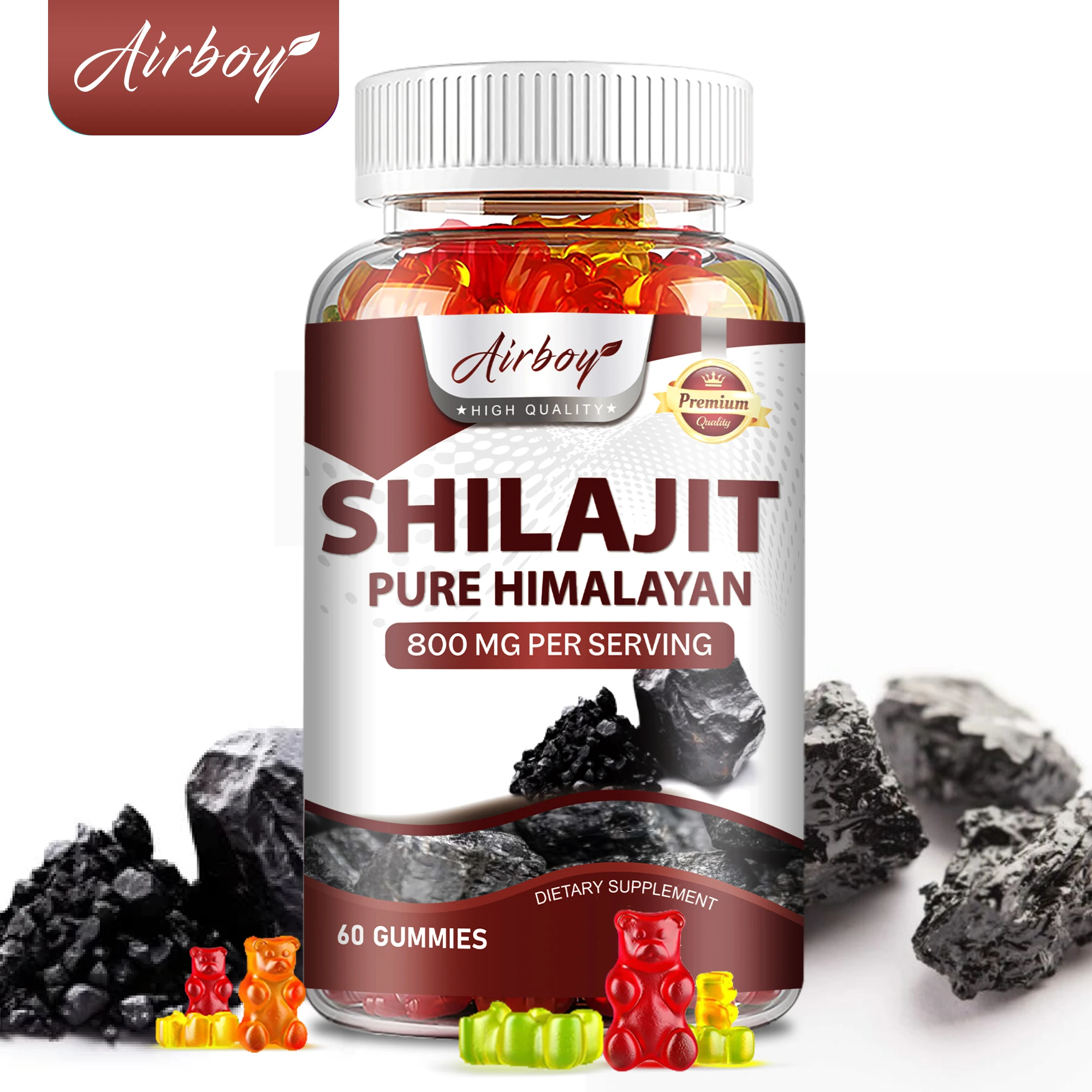 Shilajit-Gummis-Energie schub, hilft bei der Muskel regeneration, reduziert Müdigkeit, verbessert das Gedächtnis und die Konzentration-60 Gummis