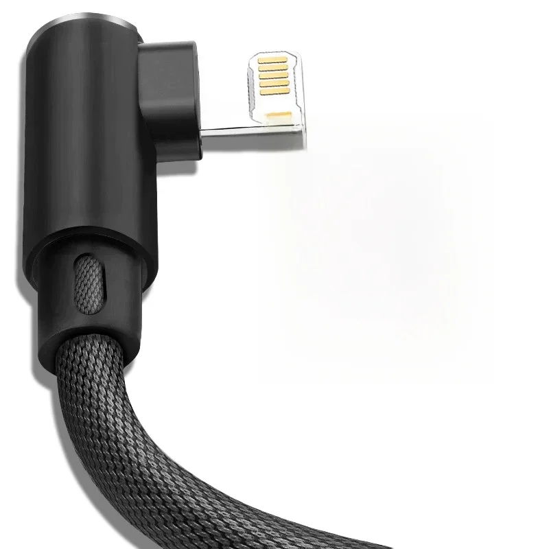 Câble USB à 90 degrés pour iPhone 14 13 12 11 Pro Max X XR 6s 7 8 Plus, cordon de charge rapide pour téléphone portable, fil de chargeur de données
