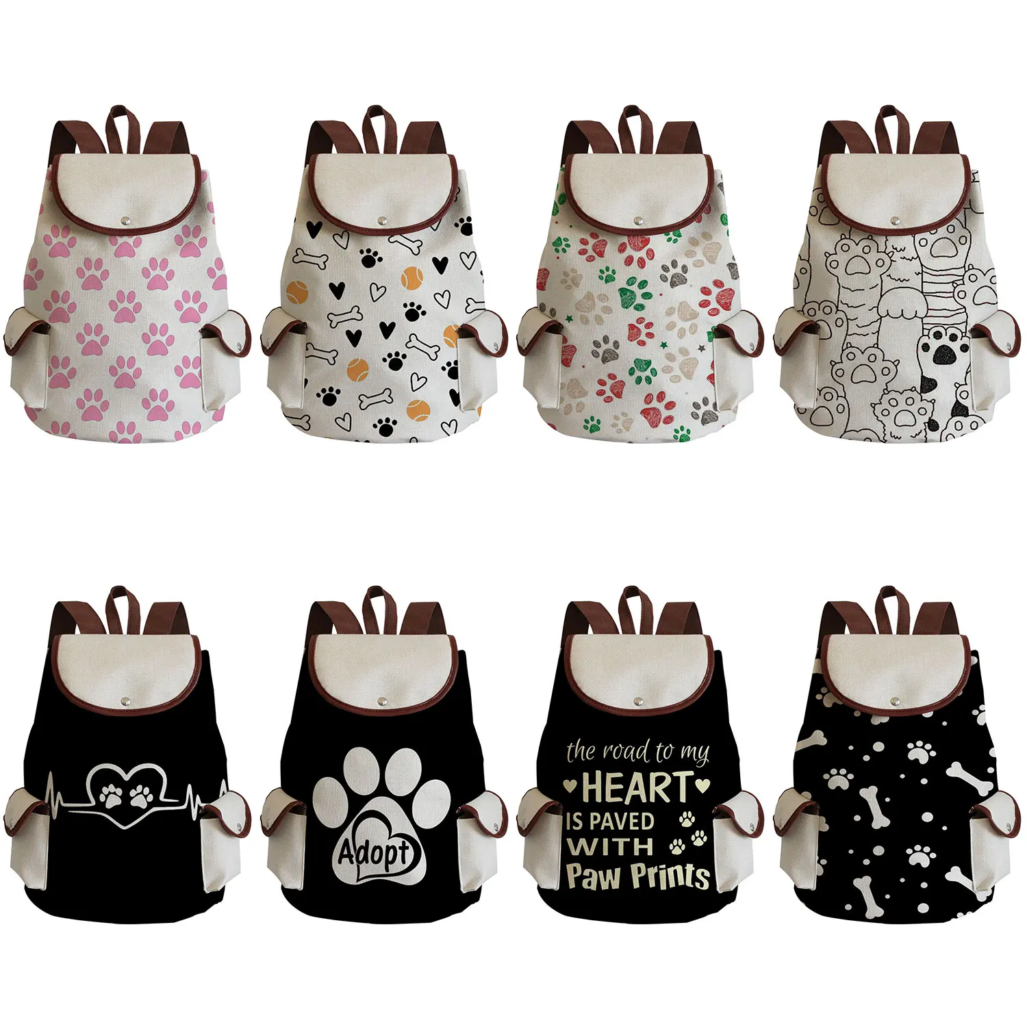 

Cartoon Cat Dogs Paws Backpacks Polyester Printed Cute School Backpack For Teenage Girls Casual Women High Capacity Backpack