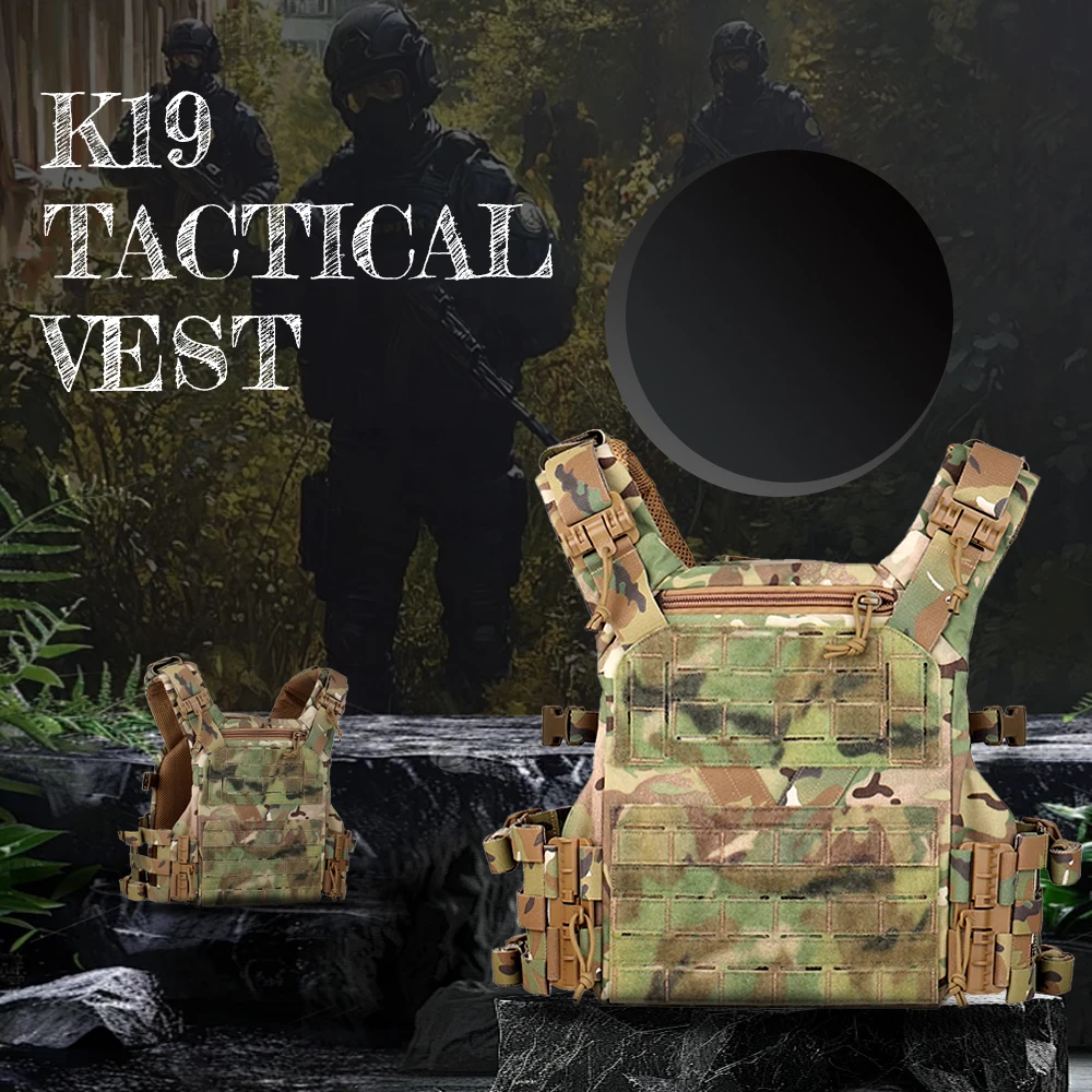 

K19Tactical Full Size Vest with Side Pouch MOLLE Quick Release Training Vest Outdoor Hunting Combat Airsoft Vest Protective Gear