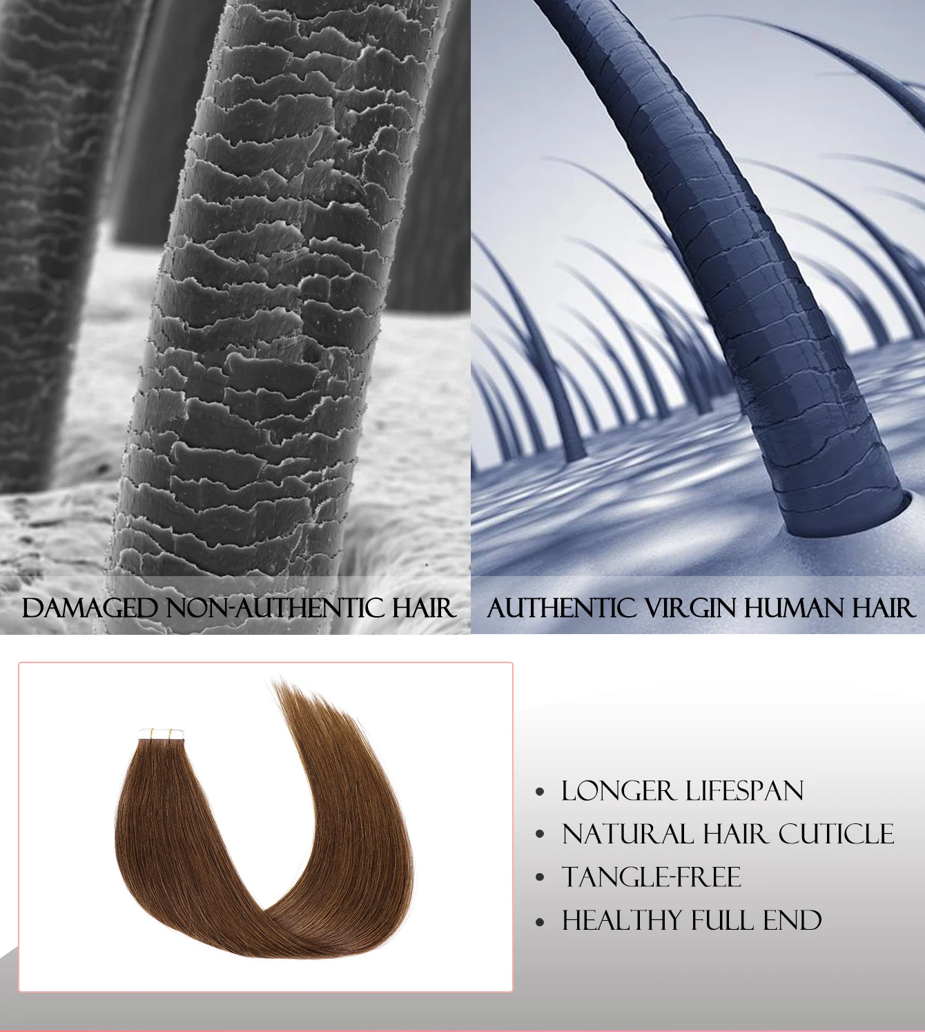 ストレートテープでヘアエクステンション 100% リアルレミー人毛ナチュラルスキン横糸両面粘着テープヘアエクステンション