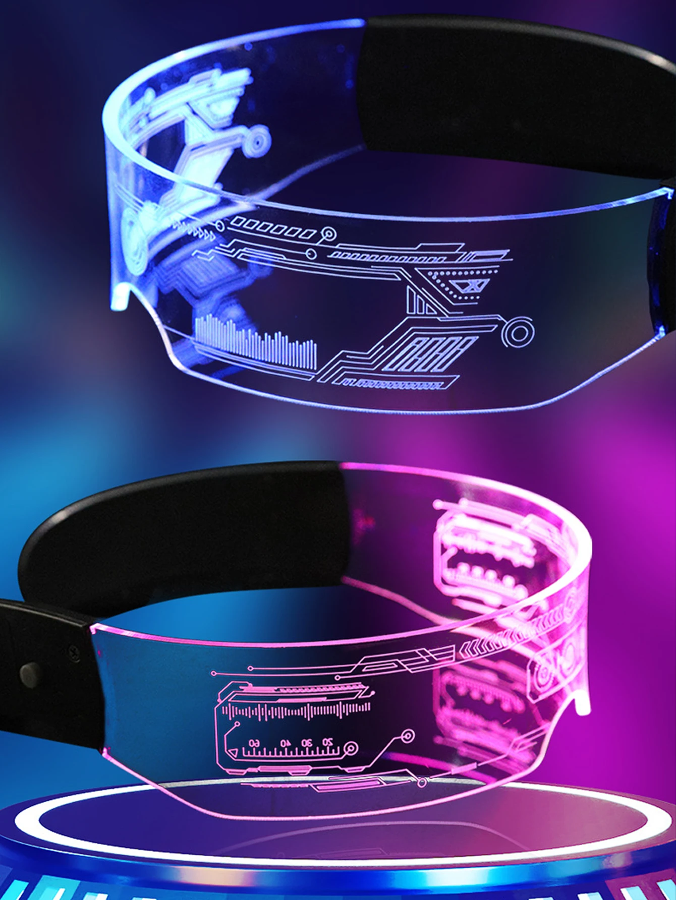 4 paia di occhiali colorati alla moda in stile cyberpunk con illuminazione a LED, con 12 modalità di colori arcobaleno, atmosfera da discoteca bar per feste glo