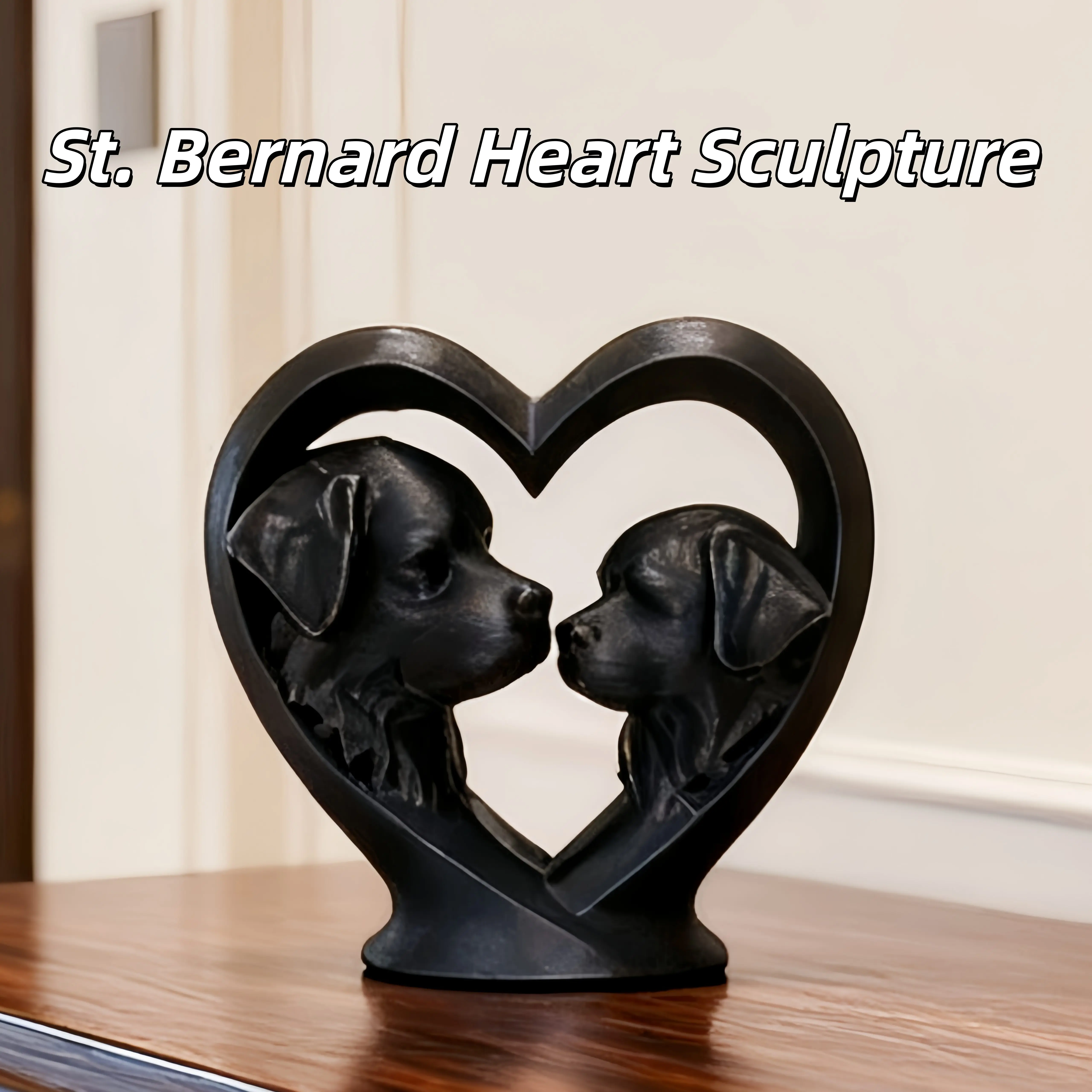 Herzförmige Hunde-Paar-Figur, Schwarze Labrador Retriever Statue, Romantische Hundeskulptur für Heimdekoration, Geschenk für Hundeliebhaber