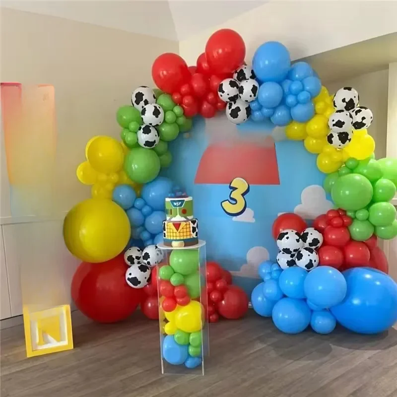 Guirlande de ballons en Latex bleu jaune rouge, 130 pièces, Kit en arc, ballons imprimés à motif de vache, fournitures de décoration pour fête prénatale anniversaire