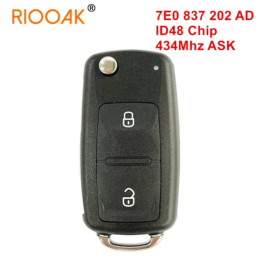 

7E0 837 202 AD Flip Car Remote Key 2 buttons For VW Amarok Transporter 433Mhz ASK with 48 Chip