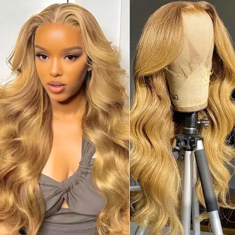 28 Inch Honey Blonde Body Wave Synthetic Lace Front Wigs Pre Plucked 13x4 13X6 HD Transparent Lace Front Wig For Black Women